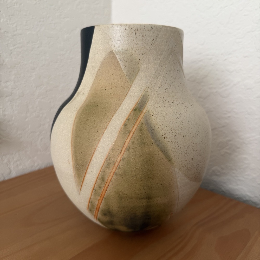 Vintage Studio Pottery Vase Handmade Studio Art Signed MCM Earthy Artisan Folk